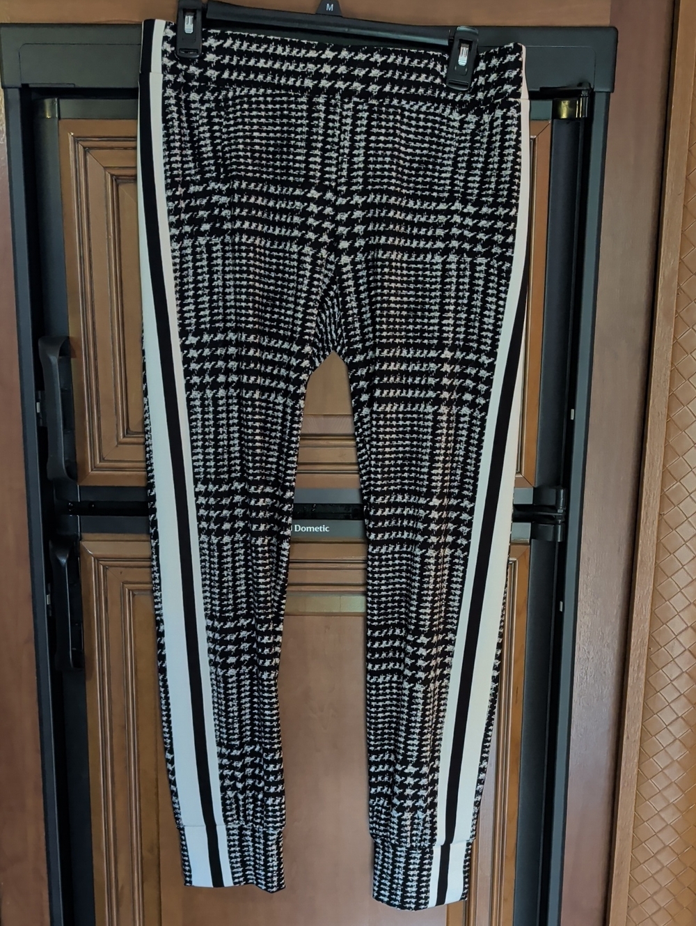 Norma Kamali Black and White Houndstooth Track Trousers